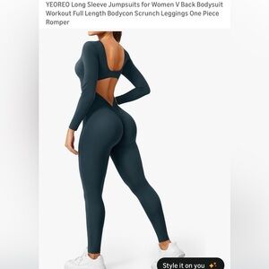 Teal Long Sleeve Workout Jumpsuit